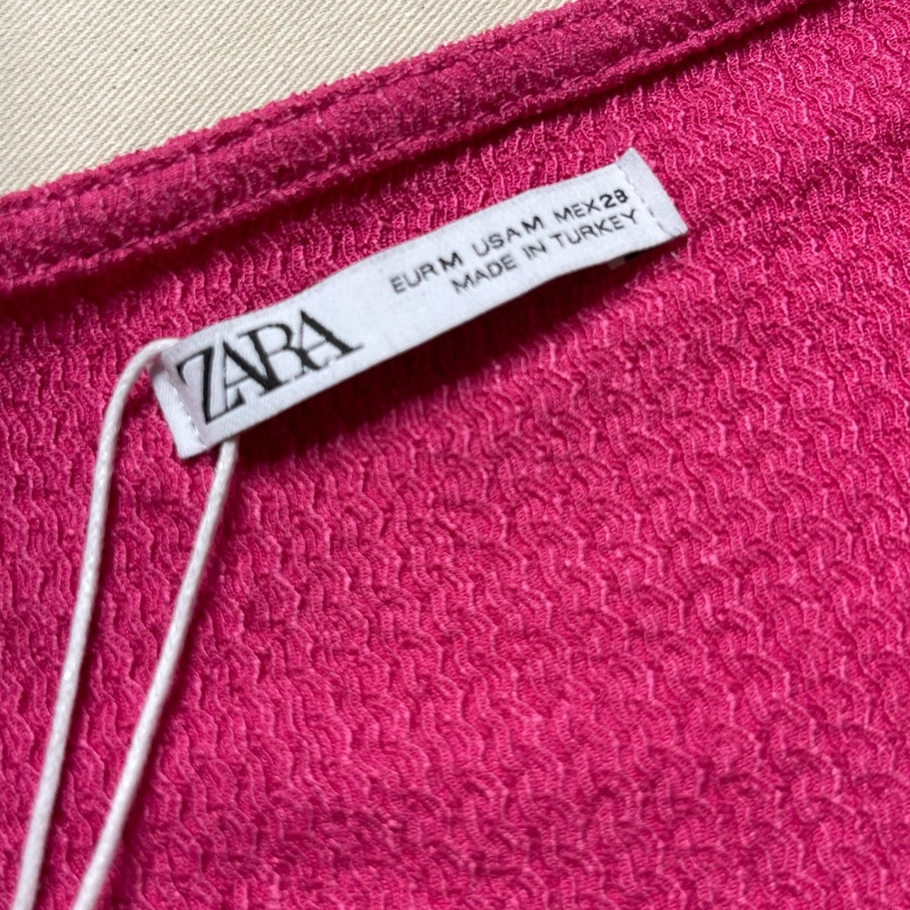 Zara Pink Ribbed Ruched Blouse - Picture 2 of 2